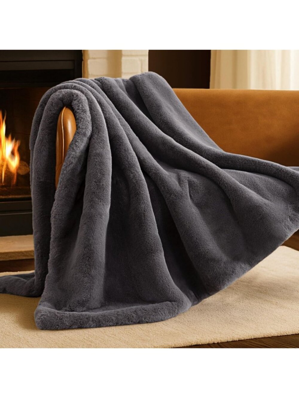 Cozy Dark Grey Faux Fur Throw Blanket | Soft, Plush, Warm Home Decor